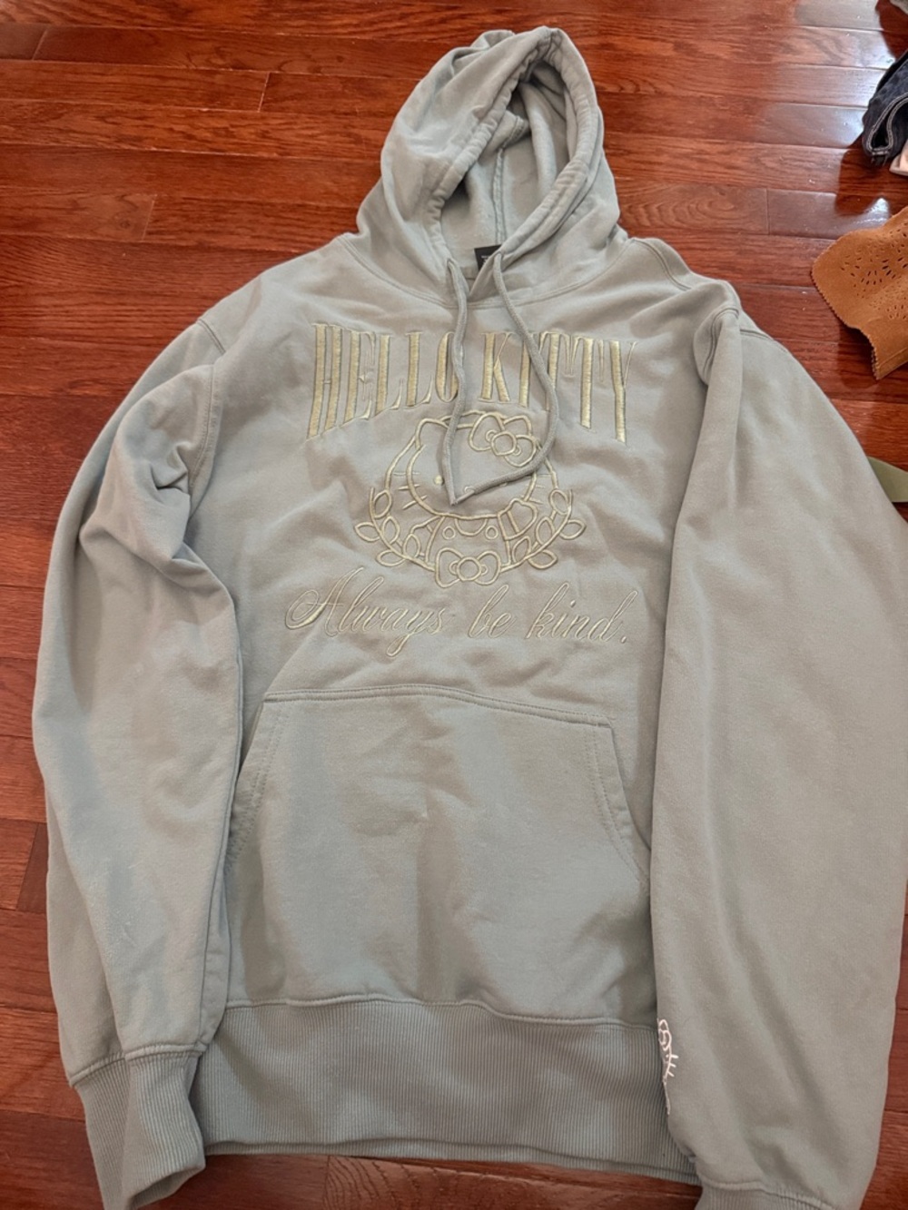 Hello Kitty Men's Sage Green Pullover Hoodie with Embroidered Logo